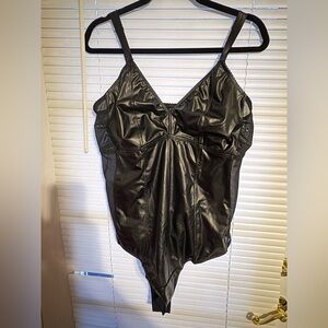 Faux Leather Black Women's Bodysuit